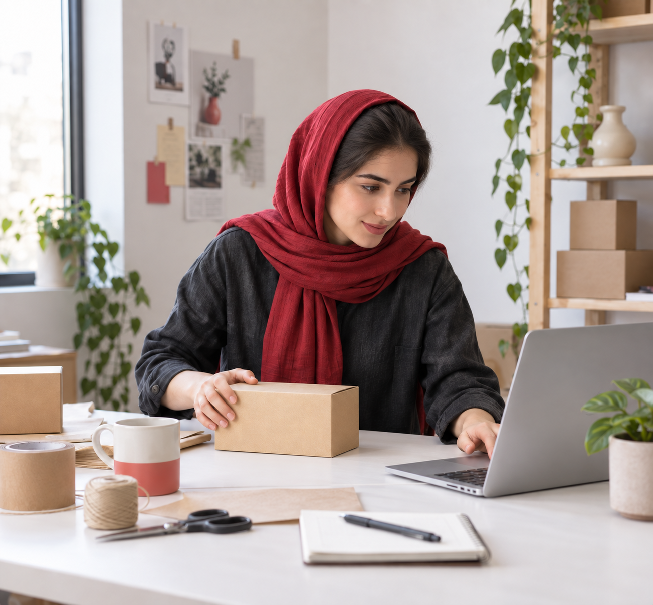 فروشنده در حال آماده‌سازی محصول برای فروش آنلاین
